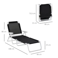 Outsunny Reclining Lounge Chair with 4-Level Adjustable Backrest Folding Sun Beach Lounger for Patio Garden Black(m-3)