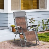 Outsunny Outdoor Zero Gravity Folding Lounge Chair with Headrest, Cup and Phone Holder for Garden, Balcony, Deck, Brown(m-2)