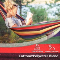 Outsunny Brazilian Style Hammock Extra Large Cotton Hanging Camping Bed for Patio Backyard Lounging, Indoor Outdoor Use,Carrying Bag Included, Rainbow Stripe(m-4)