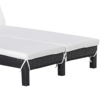 Outsunny 2 Person Rattan Wicker Adjustable Chaise Lounge Chair with Cushions Black/Cream White(m-9)