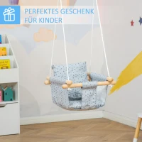 Outsunny Kinderschaukel mit Sicherheitsgurt Kissen faltbare Babyschaukel Kleinkindschaukel Babysitz Baumwolle Pappelholz Grau 40 x 40B x 180H cm(m-4)