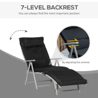 Outsunny Textilene Sun Lounger Recliner Chair Patio Foldable Garden 7 Levels Adjustable with Seat Cushion and Pillow(m-4)