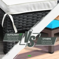 Outsunny 2 Person Rattan Wicker Adjustable Chaise Lounge Chair with Cushions Black/Cream White(m-8)