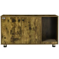 PawHut Cat Litter Box Enclosure, Hidden Cat Washroom, Decorative End Table with Double Doors, Scratching Pad for Living Room, Bedroom, Hallway, Rustic Brown(m-11)