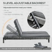 Outsunny 2 Person Rattan Wicker Adjustable Chaise Lounge Chair with Cushions Grey(m-5)