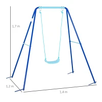 Outsunny Metal Swing Set with Durable Rope Heavy Duty A-Frame Stand Backyard Outdoor Playset for Kids Fun 3-6 Years Old Blue(m-3)