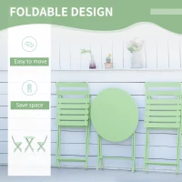 Outsunny 3 Pieces Patio Bistro Conversation Coffee Set Foldable Garden Table & Chair for Outdoor Yard Porch Poolside Balcony Green(m-4)