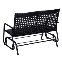 Outsunny 2 Seater PE Rattan Glider Bench, Outdoor Loveseat Chair with Steel Frame, Porch Rocking Glider for 2 Person with Armchair, High Back, Black(m-7)