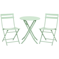 Outsunny 3 Pieces Patio Bistro Conversation Coffee Set Foldable Garden Table & Chair for Outdoor Yard Porch Poolside Balcony Green