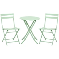 Outsunny 3 Pieces Patio Bistro Conversation Coffee Set Foldable Garden Table & Chair for Outdoor Yard Porch Poolside Balcony Green(m-1)