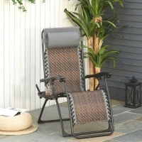 Outsunny Outdoor Zero Gravity Folding Lounge Chair with Headrest, Cup and Phone Holder for Garden, Balcony, Deck, Brown(m-14)