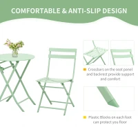 Outsunny 3 Pieces Patio Bistro Conversation Coffee Set Foldable Garden Table & Chair for Outdoor Yard Porch Poolside Balcony Green(m-6)