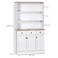 HOMCOM Credenza da Cucina in Legno Bianco con 3 Ripiani, 3 Cassetti e 2 Armadietti 101x39x180.5 cm(m-3)