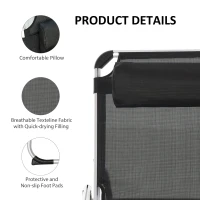 Outsunny Foldable Reclining Sun Lounger Lounge Chair Camping Bed Cot with Pillow 5-Level Adjustable Back Aluminium Frame for Patio Garden Beach Pool Black(m-4)
