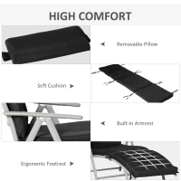 Outsunny Textilene Sun Lounger Recliner Chair Patio Foldable Garden 7 Levels Adjustable with Seat Cushion and Pillow(m-5)
