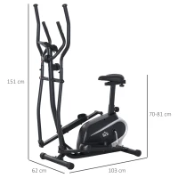 HOMCOM Bicicleta elíptica de fitness com Resistência Magnética Ajustável Tela LCD Sela Ajustável Monitor de Frequência Cardíaca e Volante 3 kg 103x62x151 cm Preto(m-3)