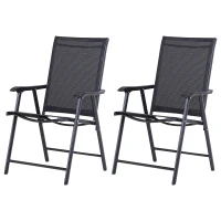 Outsunny Set of 2 Folding Garden Chairs - Metal Frame Outdoor Patio Park Dining Seats with Breathable Mesh Seat, Black(m-1)