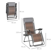 Outsunny Outdoor Zero Gravity Folding Lounge Chair with Headrest, Cup and Phone Holder for Garden, Balcony, Deck, Brown(m-3)