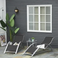 Outsunny 3 Pieces Sun Lounger Chair Set - Metal Frame Garden Outdoor Sunbathing Chair with Side Table and Armrest, Black(m-12)