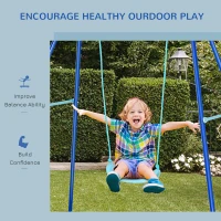 Outsunny Metal Swing Set with Durable Rope Heavy Duty A-Frame Stand Backyard Outdoor Playset for Kids Fun 3-6 Years Old Blue(m-6)