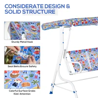 OUTSUNNY 2-Seat Kids Canopy Swing Chair Toddler Outdoor Glider Hammock Lounge with Shade Awning Seat Belt for Porch Backyard Pirate Pattern 43.25" x 27.5" x 43.25"(m-7)