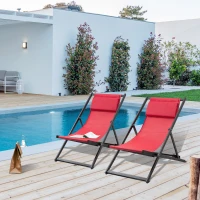 Outsunny Textilene Chaise Lounge Recliner Chair w/Adjustable Backrest Sun Bed Lounger Patio Furniture Wine Red(m-2)