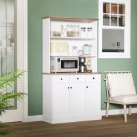 HOMCOM Credenza da Cucina in Legno Bianco con 3 Ripiani, 3 Cassetti e 2 Armadietti 101x39x180.5 cm(m-10)