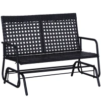 Outsunny 2 Seater PE Rattan Glider Bench, Outdoor Loveseat Chair with Steel Frame, Porch Rocking Glider for 2 Person with Armchair, High Back, Black(m-1)
