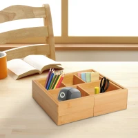 HOMCOM Aufbewahrungsbox Ordnungsbox Schubladen Organizer ausziehbar Bambus Natur 24,6 x 17,6 x 7 cm(m-2)