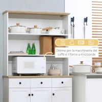 HOMCOM Credenza da Cucina in Legno Bianco con 3 Ripiani, 3 Cassetti e 2 Armadietti 101x39x180.5 cm(m-5)