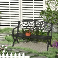 Outsunny 2 Seater Metal Garden Bench Garden Park Porch Chair Outdoor Patio Loveseat Seat Black(m-11)