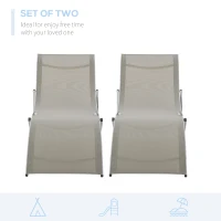 Outsunny Set of 2 S-shaped Foldable Lounge Chair Sun Lounger Reclining Outdoor Chair for Patio Beach Garden, Light Grey(m-7)