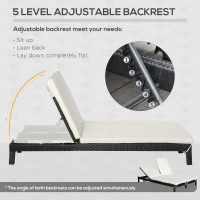 Outsunny 2 Person Rattan Wicker Adjustable Chaise Lounge Chair with Cushions Black/Cream White(m-6)