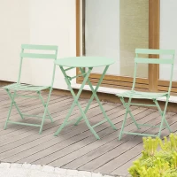 Outsunny 3 Pieces Patio Bistro Conversation Coffee Set Foldable Garden Table & Chair for Outdoor Yard Porch Poolside Balcony Green(m-2)