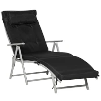 Outsunny Textilene Sun Lounger Recliner Chair Patio Foldable Garden 7 Levels Adjustable with Seat Cushion and Pillow(m-1)