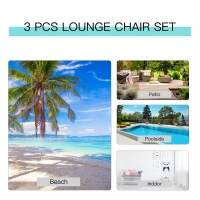 Outsunny 3 Pieces Sun Lounger Chair Set - Metal Frame Garden Outdoor Sunbathing Chair with Side Table and Armrest, Black(m-6)