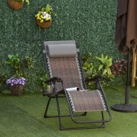 Outsunny Outdoor Zero Gravity Folding Lounge Chair with Headrest, Cup and Phone Holder for Garden, Balcony, Deck, Brown(m-12)