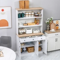 HOMCOM Credenza da Cucina in Legno Bianco con 3 Ripiani, 3 Cassetti e 2 Armadietti 101x39x180.5 cm(m-8)