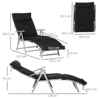 Outsunny Textilene Sun Lounger Recliner Chair Patio Foldable Garden 7 Levels Adjustable with Seat Cushion and Pillow(m-3)