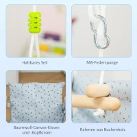 Outsunny Kinderschaukel mit Sicherheitsgurt Kissen faltbare Babyschaukel Kleinkindschaukel Babysitz Baumwolle Pappelholz Grau 40 x 40B x 180H cm(m-6)