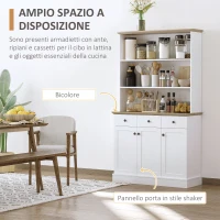 HOMCOM Credenza da Cucina in Legno Bianco con 3 Ripiani, 3 Cassetti e 2 Armadietti 101x39x180.5 cm(m-4)