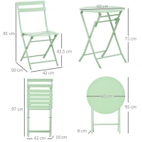 Outsunny 3 Pieces Patio Bistro Conversation Coffee Set Foldable Garden Table & Chair for Outdoor Yard Porch Poolside Balcony Green(m-3)