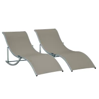Outsunny Set of 2 S-shaped Foldable Lounge Chair Sun Lounger Reclining Outdoor Chair for Patio Beach Garden, Light Grey(m-1)