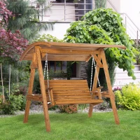 Outsunny 2 Seater Swing Chair, Garden Swing Bench with Adjustable Canopy, and Pine Wood Frame for Patio, Yard(m-2)