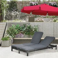 Outsunny 2 Person Rattan Wicker Adjustable Chaise Lounge Chair with Cushions Grey(m-12)