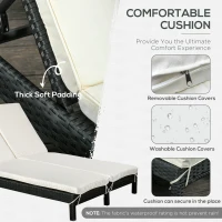 Outsunny 2 Person Rattan Wicker Adjustable Chaise Lounge Chair with Cushions Black/Cream White(m-5)