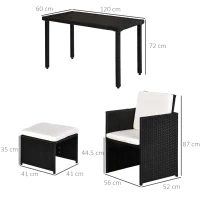 Outsunny Set Mobila de Gradina Rattan 5 Buc Masa 2 Scaune 2 Taburet cu Perne Combinate Rectangulare, Negru(m-3)
