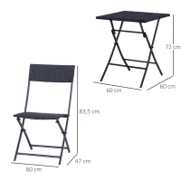 Outsunny Set Mobilier pentru Grădină din Poly Ratan 3buc Set Masă și 2 Scaune pentru Grădină Pliabile Negru(m-3)