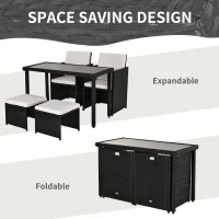 Outsunny Set Mobila de Gradina Rattan 5 Buc Masa 2 Scaune 2 Taburet cu Perne Combinate Rectangulare, Negru(m-5)