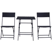 Outsunny Set Mobilier pentru Grădină din Poly Ratan 3buc Set Masă și 2 Scaune pentru Grădină Pliabile Negru(m-7)